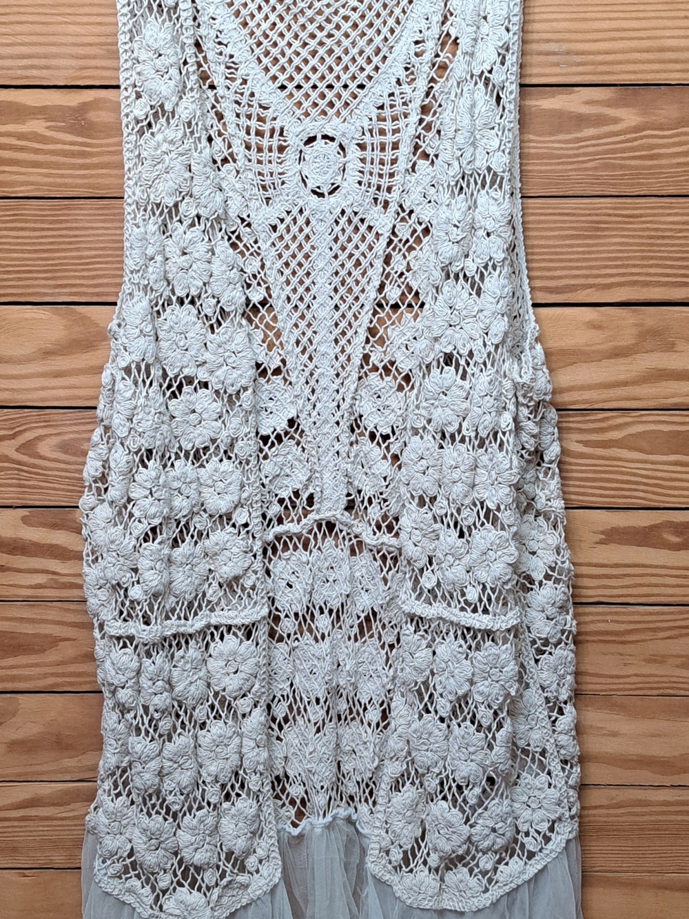 Crochet Floral  Lace Open Vest Ivory Boho Fairy